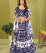 blue rayon printed navratri special lehenga choli