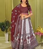 white rayon printed navratri special lehenga choli