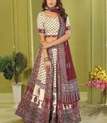 cream rayon printed navratri special lehenga choli