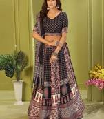 black rayon printed navratri special lehenga choli