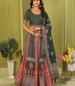 green rayon printed navratri special lehenga choli