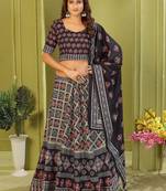black rayon printed navratri special lehenga choli