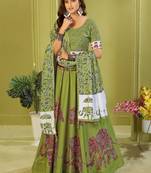 green rayon printed navratri special lehenga choli