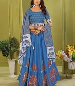 blue rayon printed navratri special lehenga choli