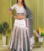white rayon printed navratri special lehenga choli