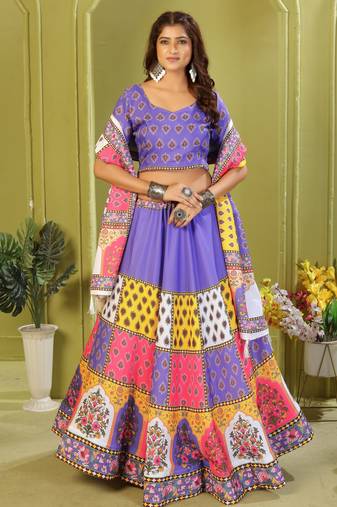 purple rayon printed navratri special lehenga choli