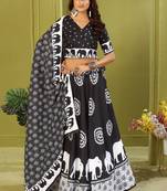 black rayon printed navratri special lehenga choli