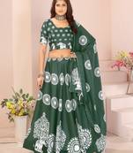 green rayon printed navratri special lehenga choli