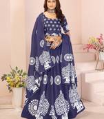 blue rayon printed navratri special lehenga choli