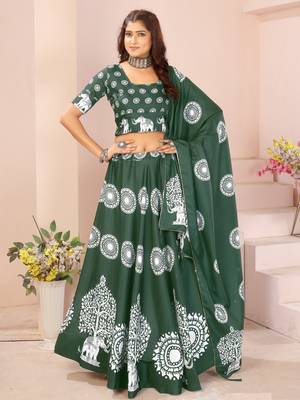 green rayon printed navratri special lehenga choli 2