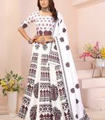 white rayon printed navratri special lehenga choli