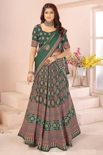 green rayon printed navratri special lehenga choli