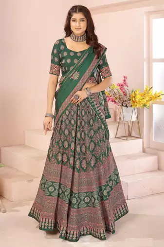 green rayon printed navratri special lehenga choli