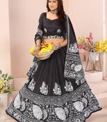 black rayon printed navratri special lehenga choli