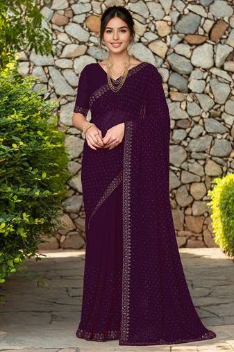 Magenta embroidered georgette saree with blouse
