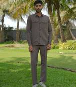 Brown 4-way stretch plain shacket