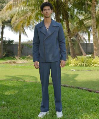 Denim blue 4-way stretch plain jacket 1