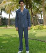 Denim blue 4-way stretch plain jacket