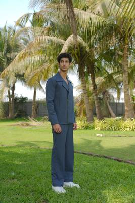 Denim blue 4-way stretch plain jacket 3