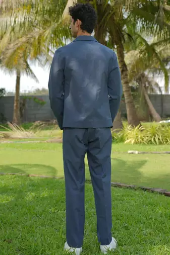 Denim blue 4-way stretch plain jacket