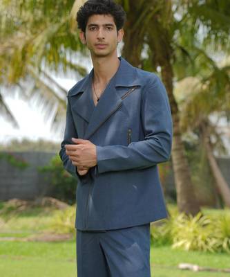 Denim blue 4-way stretch plain jacket 5