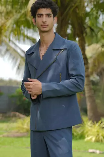 Denim blue 4-way stretch plain jacket