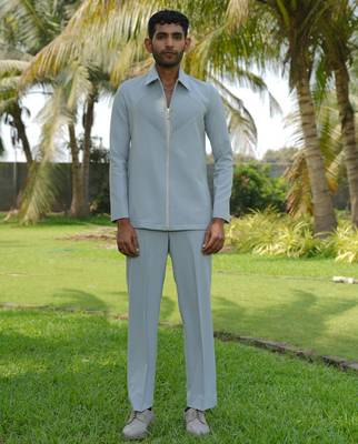 Light blue 4-way stretch plain jacket 1