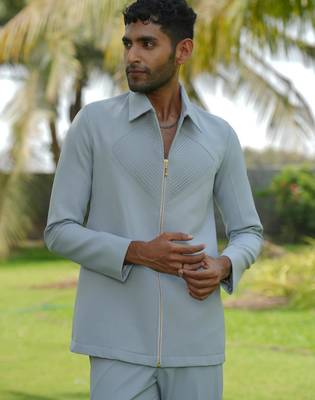 Light blue 4-way stretch plain jacket 4