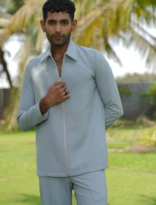 Light blue 4-way stretch plain jacket 5