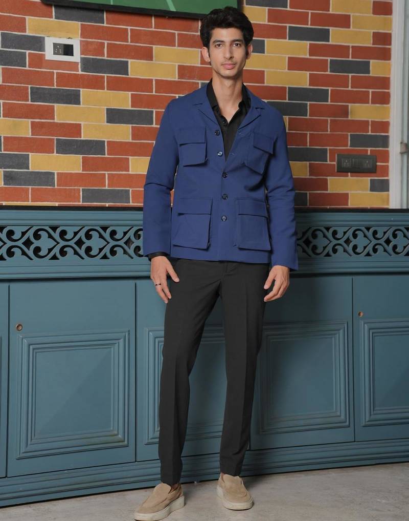 Black 4-way stretch plain shacket