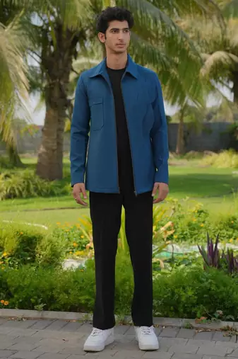 Teal blue 4-way stretch plain jacket