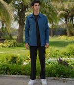 Teal blue 4-way stretch plain jacket