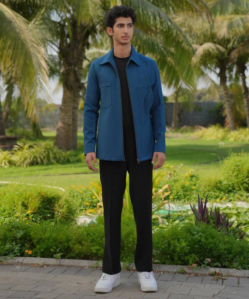 Teal blue 4-way stretch plain jacket