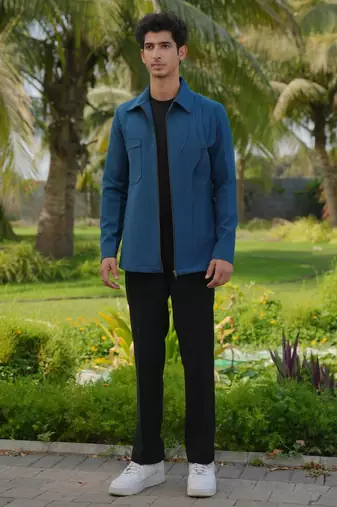 Teal blue 4-way stretch plain jacket