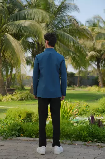 Teal blue 4-way stretch plain jacket