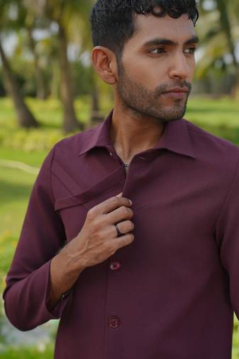 Burgundy 4-way stretch plain shacket