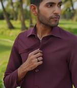 Burgundy 4-way stretch plain shacket