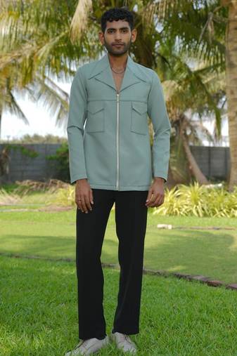 Olive 4-way stretch plain jacket