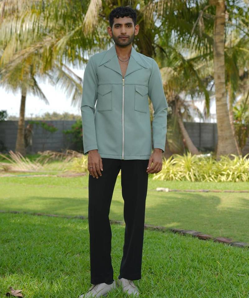 Olive 4-way stretch plain jacket