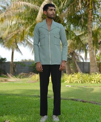 Olive 4-way stretch plain jacket 2