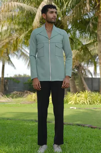 Olive 4-way stretch plain jacket