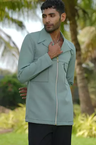 Olive 4-way stretch plain jacket