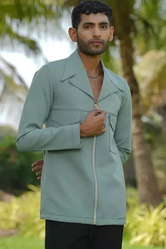 Olive 4-way stretch plain jacket