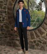 Teal blue 4-way stretch embroidered jacket