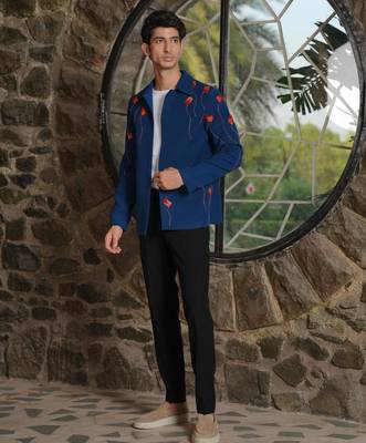 Teal blue 4-way stretch embroidered jacket 2