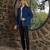 Teal blue 4-way stretch embroidered jacket