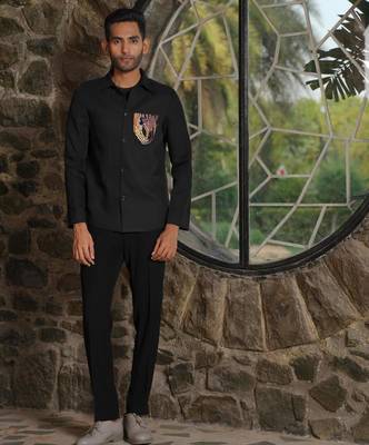 Black 4-way stretch plain jacket 1