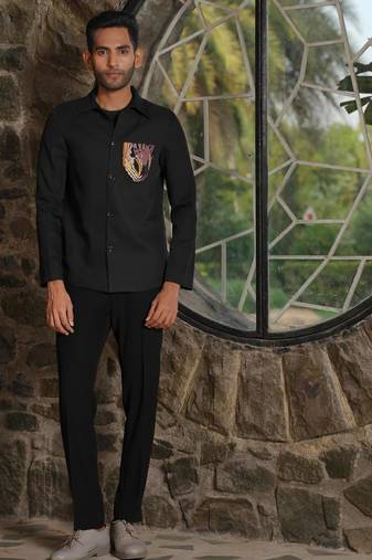 Black 4-way stretch plain jacket