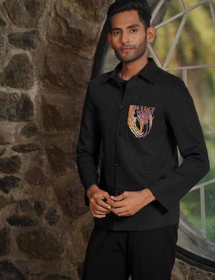 Black 4-way stretch plain jacket 3