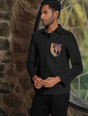 Black 4-way stretch plain jacket 4